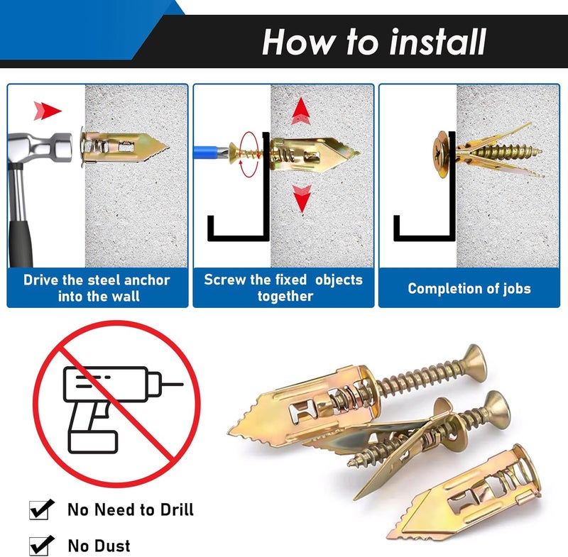 Eoppen 480Pcs Self Drilling Drywall Anchors with Screws Kit, 2 Sizes Sheetrock Anchors & 4 Sizes Expansion Screws, Zinc Plated Steel Drywall Anchors No Drilling Required Holds Up to 66lbs - Image 5